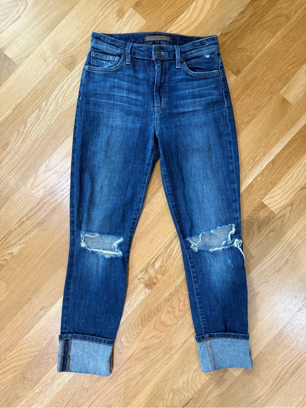 High Rise Cuffed Cropped Women’s Jeans - Dark Blue Wash